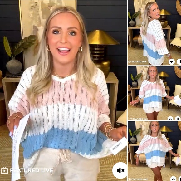 POL Sweaters - NEW POL Boxy Oversize Sweater LARGE Ivory Blue Pink Stripes V-neck Drop Shoulder